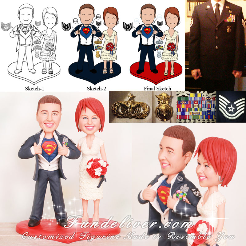 Superman Pose Air Force Wedding Cake Toppers